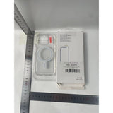 Husă transparentă iPhone 15 MagSafe prezentare completă față-spate pe fundal alb