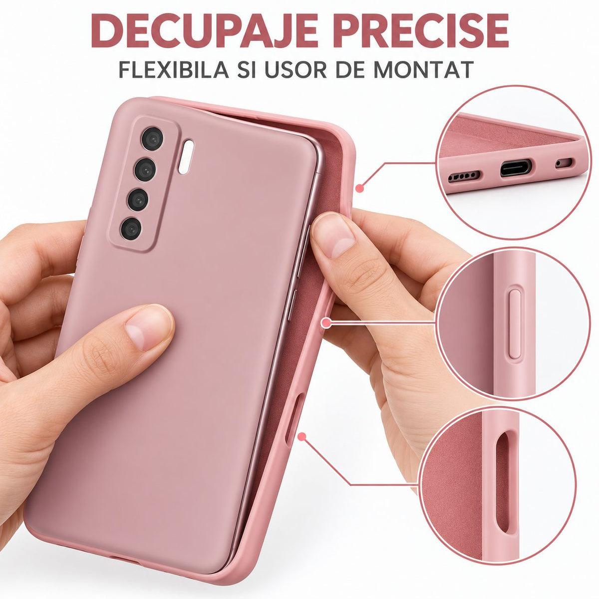 Husa protectie Vivimall compatibila cu Huawei P40 Lite 5G Liquid Silicone Case Roz