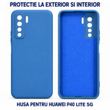 Husa de Protectie Flippy compatibila cu Huawei P40 Lite 5G, Liquid Silicone, Interior din Microfibra, Protectie Camera, Albastru