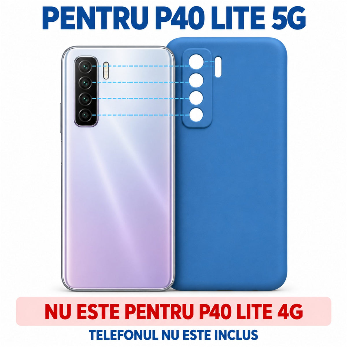 Husa de Protectie Flippy compatibila cu Huawei P40 Lite 5G, Liquid Silicone, Interior din Microfibra, Protectie Camera, Albastru