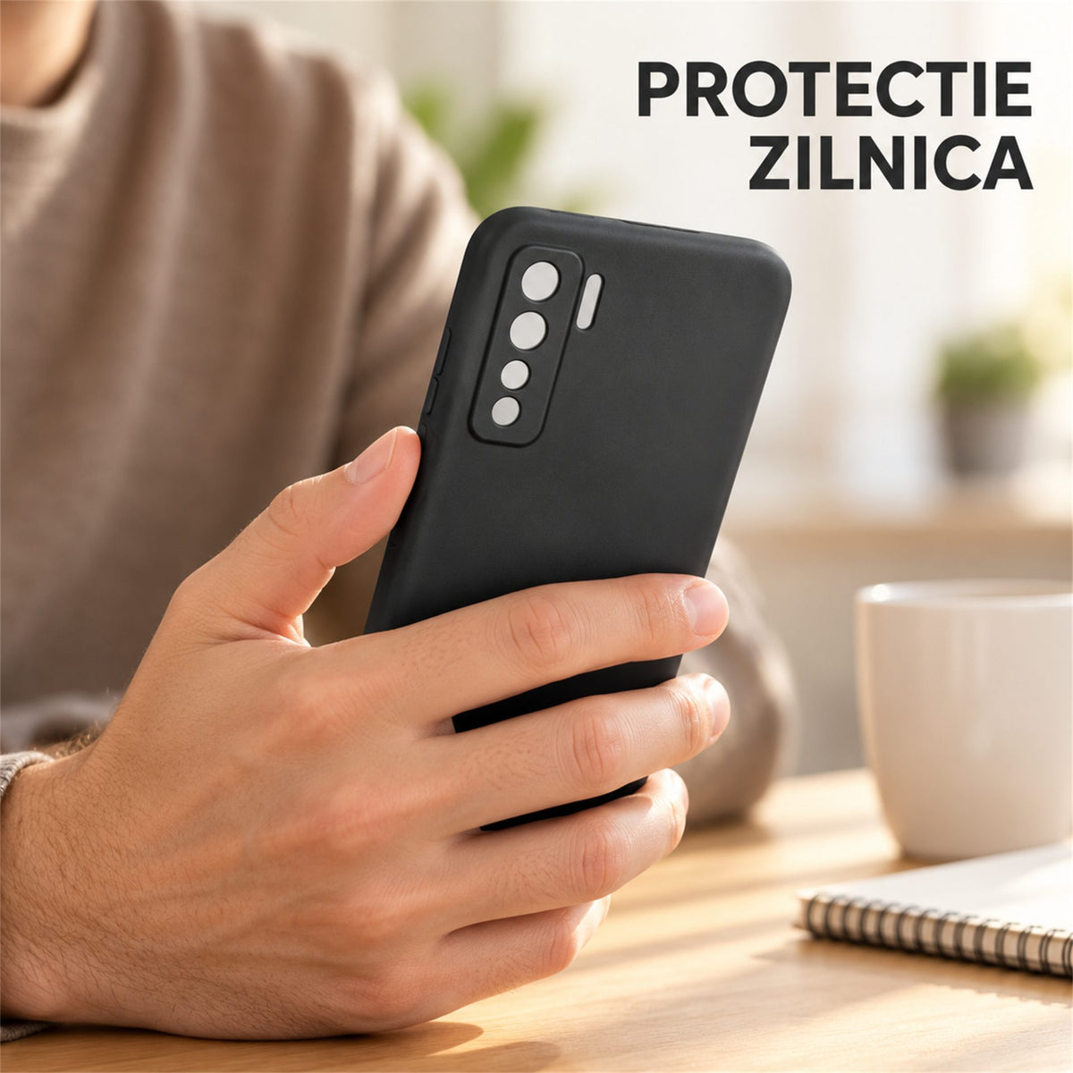 Husa de Protectie Flippy compatibila cu Huawei P40 Lite 5G, Liquid Silicone, Interior din Microfibra, Protectie Camera, Negru