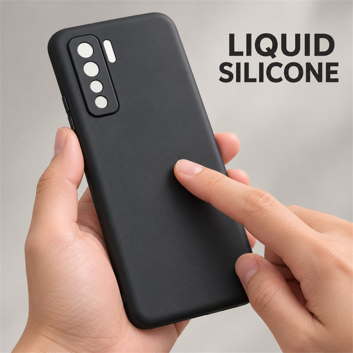 Husa de Protectie Flippy compatibila cu Huawei P40 Lite 5G, Liquid Silicone, Interior din Microfibra, Protectie Camera, Negru