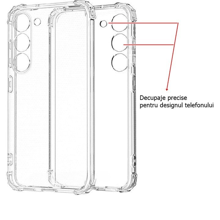 Husă de protecție Samsung A15 transparentă, detaliu textură TPU și sistem anti-supraîncălzire