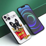 Husă TPU albă iPhone 14 Pro Max cu imprimeu Bulldog SOME, detaliu colțuri protectoare