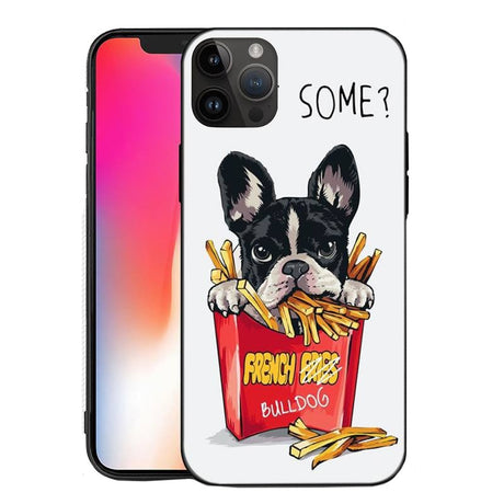Husă iPhone 14 Pro Max din TPU cu imprimeu Bulldog SOME alb, vedere frontală completă
