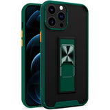 Carcasă magnetică iPhone 13 Mini verde închis, vedere laterală cu prindere magnetică vizibilă