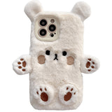 Husa de Protectie, Vivimall, pentru Apple iPhone 13, Model Ursulet Pufos cu Urechi, Maini si Picioare, Antisoc, Rezistenta la Impact, Protectie Camera, Alb - vivimall.ro
