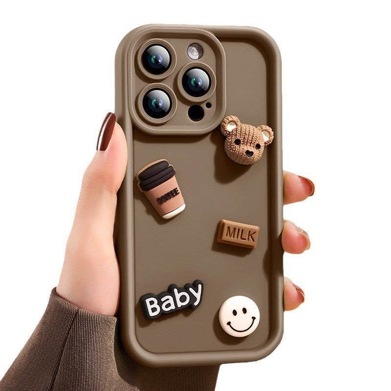 Husă iPhone 13 Pro Max model Ursuleți 3D maro, vedere frontală, silicon antisoc