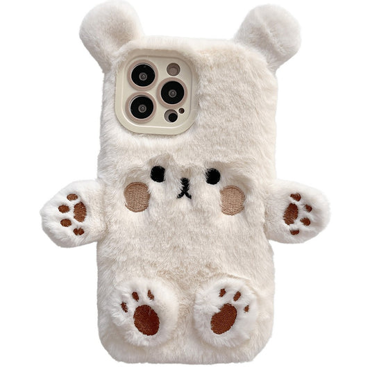 Husa de Protectie, Vivimall, pentru Apple iPhone 14 Pro, Model Ursulet Pufos cu Urechi, Maini si Picioare, Antisoc, Rezistenta la Impact, Protectie Camera, Alb - vivimall.ro