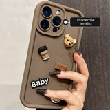 Husa de Protectie, Flippy, pentru Apple iPhone 14 Pro, Model Ursuleti 3D, Antisoc, Rezistenta la Impact, Protectie Camera, Maro - vivimall.ro