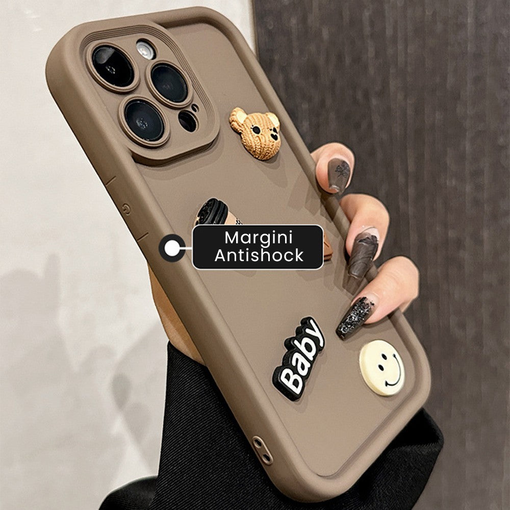 Protecție cameră husă ursuleți 3D iPhone 15 Pro, ramă ridicată modul foto