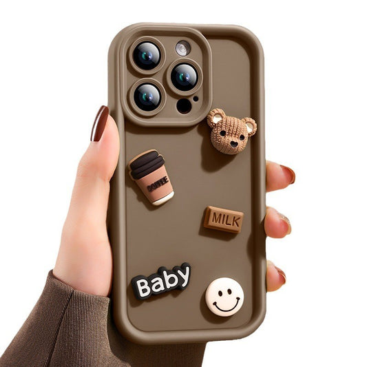 Husa de Protectie, Vivimall, pentru Apple iPhone 15 Pro, Model Ursuleti 3D, Antisoc, Rezistenta la Impact, Protectie Camera, Maro - vivimall.ro