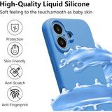 Husă iPhone 16 Plus Liquid Silicone albastru, perspectivă spate, finisaj mat elegant