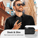 Husă iPhone 16 Plus negru cu căptușeală microfibră interioară, detaliu interior