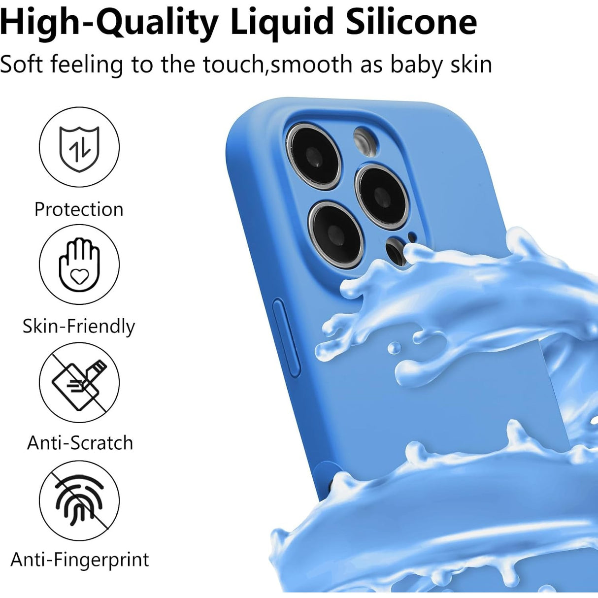 Husa de Protectie, Vivimall, pentru iPhone 16 Pro, Liquid Silicone, cu Microfibra pe Interior, Protectie Antisoc, Compatibil Incarcare Wireless, Albastru - vivimall.ro