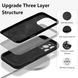 Husă neagră iPhone 16 Pro montată pe telefon, vedere laterală butoane și port acces