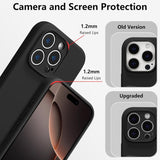 Husă silicon lichid negru iPhone 16 Pro Max, margini ridicate protecție display, vedere laterală