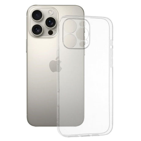 Husă iPhone 16 Pro Max Protect Plus din TPU transparent cu Dust Plug, vedere frontală, colțuri ranforsate
