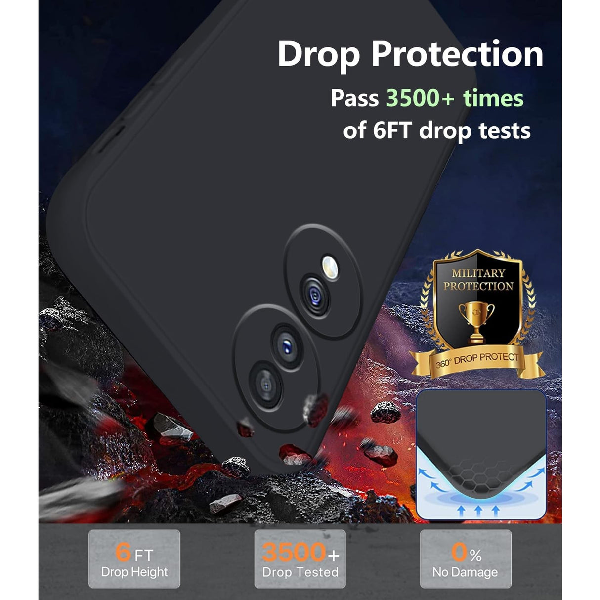 Detaliu margini ridicate husă silicon lichid negru pentru Honor 70, protecție ecran