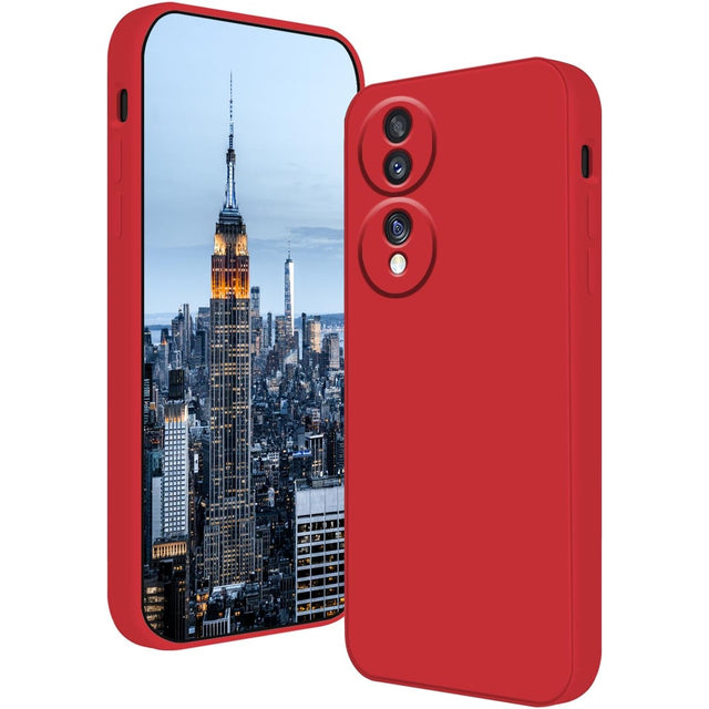 Husă Honor 70 Liquid Silicone roșu, vedere frontală, protecție antisoc cu margini ridicate