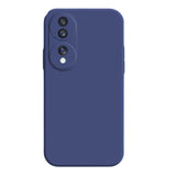 Husă Honor 70 din silicon lichid albastru, vedere frontală, protecție antisoc și margini ridicate