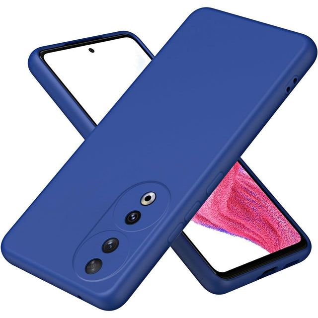 Husă Honor 90 din silicon lichid albastru cu microfibră la interior, vedere frontală