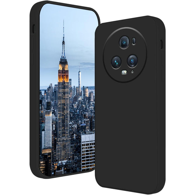 Husă Liquid Silicone neagră pentru Honor Magic 5 Pro, vedere frontală, silicon mat Vivimall