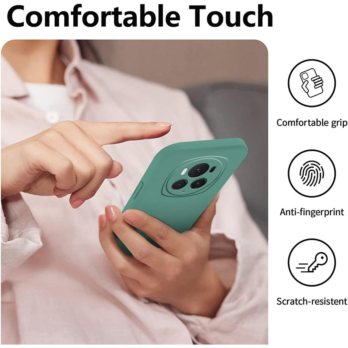 Interior microfibră husă silicon lichid Honor Magic 6 Pro verde, protecție împotriva zgârieturilor