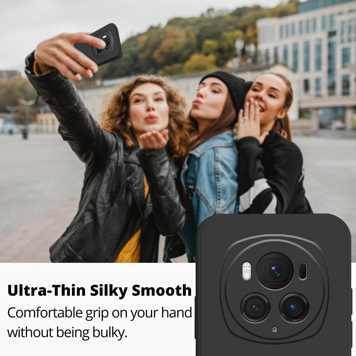 Husă protecție Honor Magic 6 Pro negru, comparație grosime subțire față de telefon
