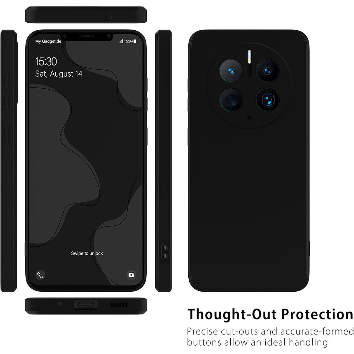 Husă Huawei Mate 50 Pro Liquid Silicone negru, vedere laterală dreapta, butoane