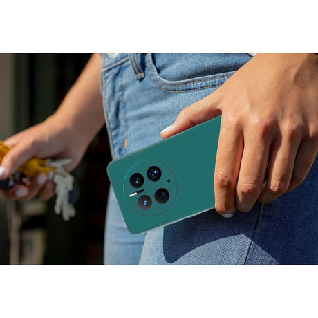 Husă Huawei Mate 50 Pro verde din silicon lichid, vedere laterală, margini ridicate protecție