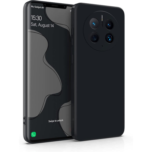 Husă Huawei Mate 50 Pro din silicon lichid negru, vedere frontală, protecție antisoc