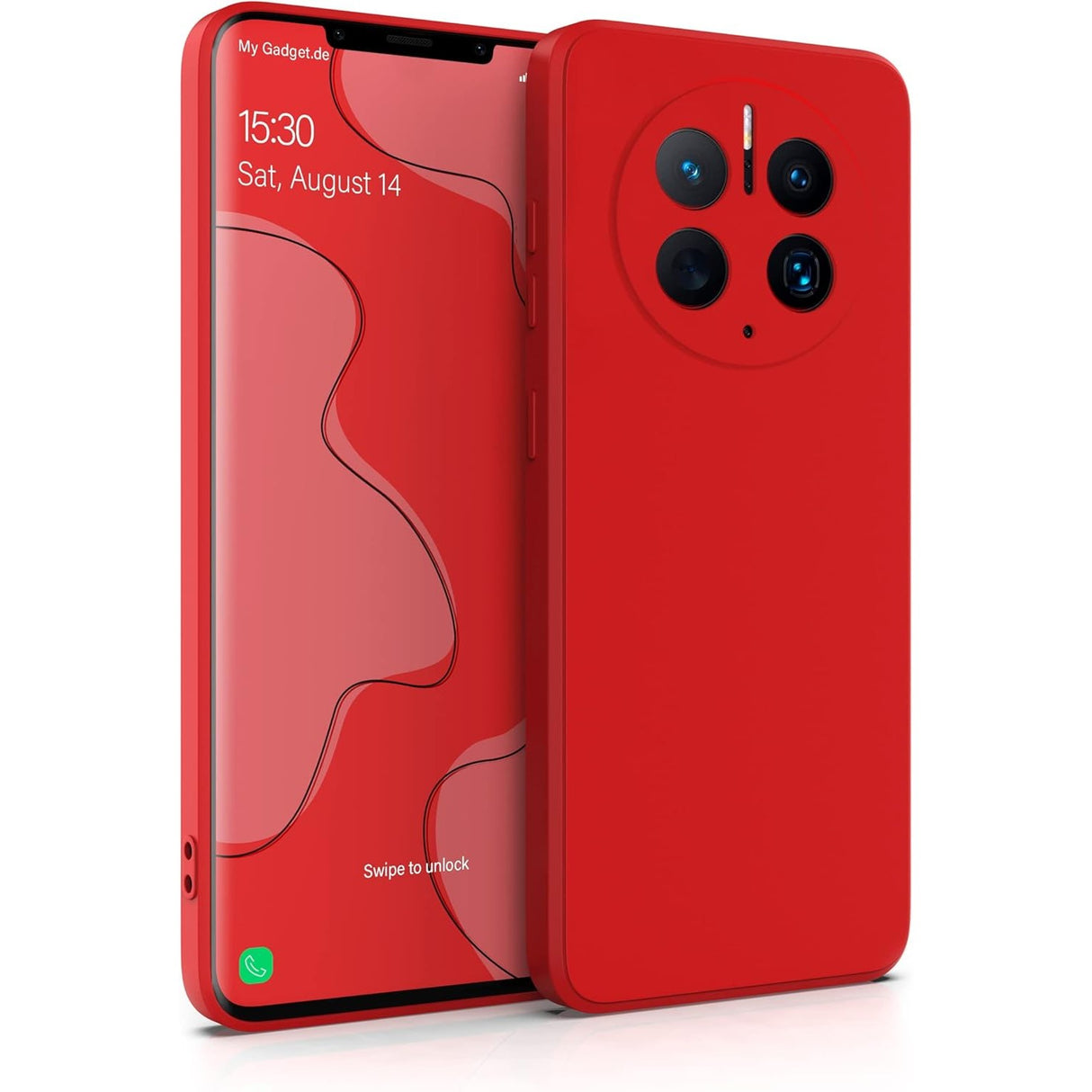 Husă silicon lichid roșu pentru Huawei Mate 50 Pro, vedere frontală, căptușeală microfibră interior
