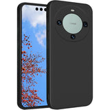 Husă Huawei Mate 60 Pro din silicon lichid negru, vedere frontală, căptușeală microfibră interior