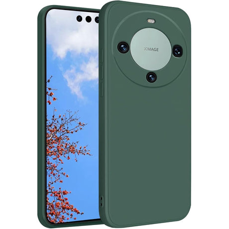 Husă Huawei Mate 60 Pro silicon lichid verde, vedere frontală, protecție antisoc cu microfibră interior