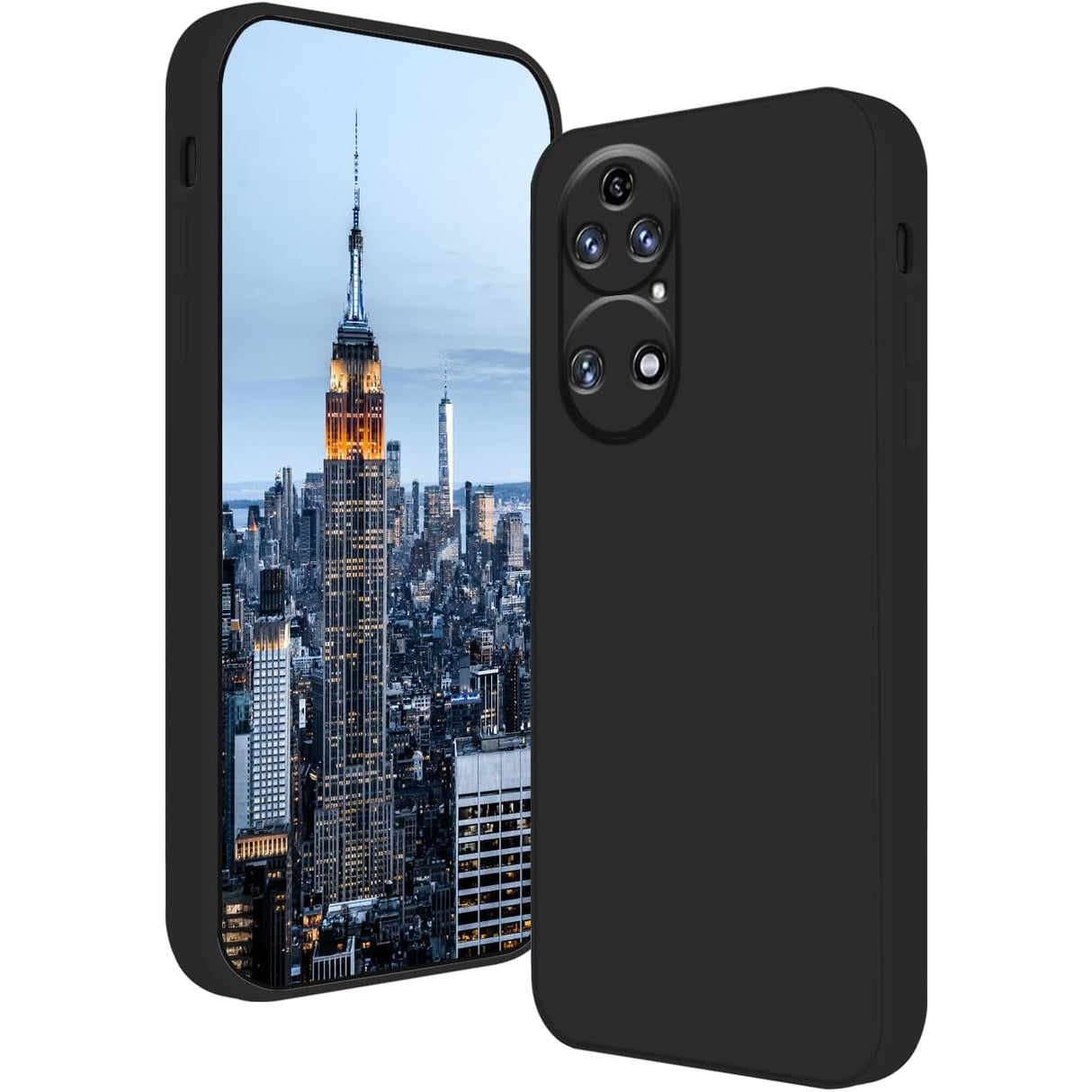 Husă silicon lichid neagră pentru Huawei P50 Pro cu interior microfibră, vedere frontală