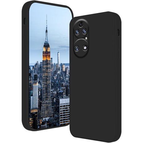 Husă silicon lichid neagră pentru Huawei P50 Pro cu interior microfibră, vedere frontală