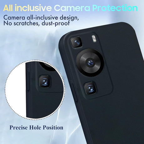 Husă Huawei P60 Pro Liquid Silicone negru, vedere spate, finisaj mat anti-alunecare