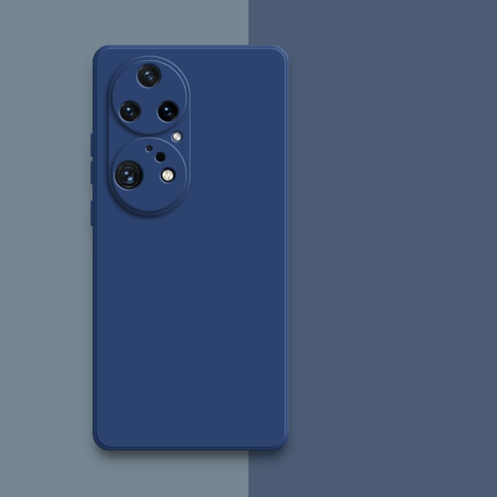 Husă silicon lichid Huawei P60 Pro albastru, unghi lateral, profil subțire și prindere fermă