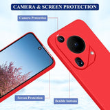 Husă Huawei Pura 70 roșie montată pe telefon, unghi lateral stânga