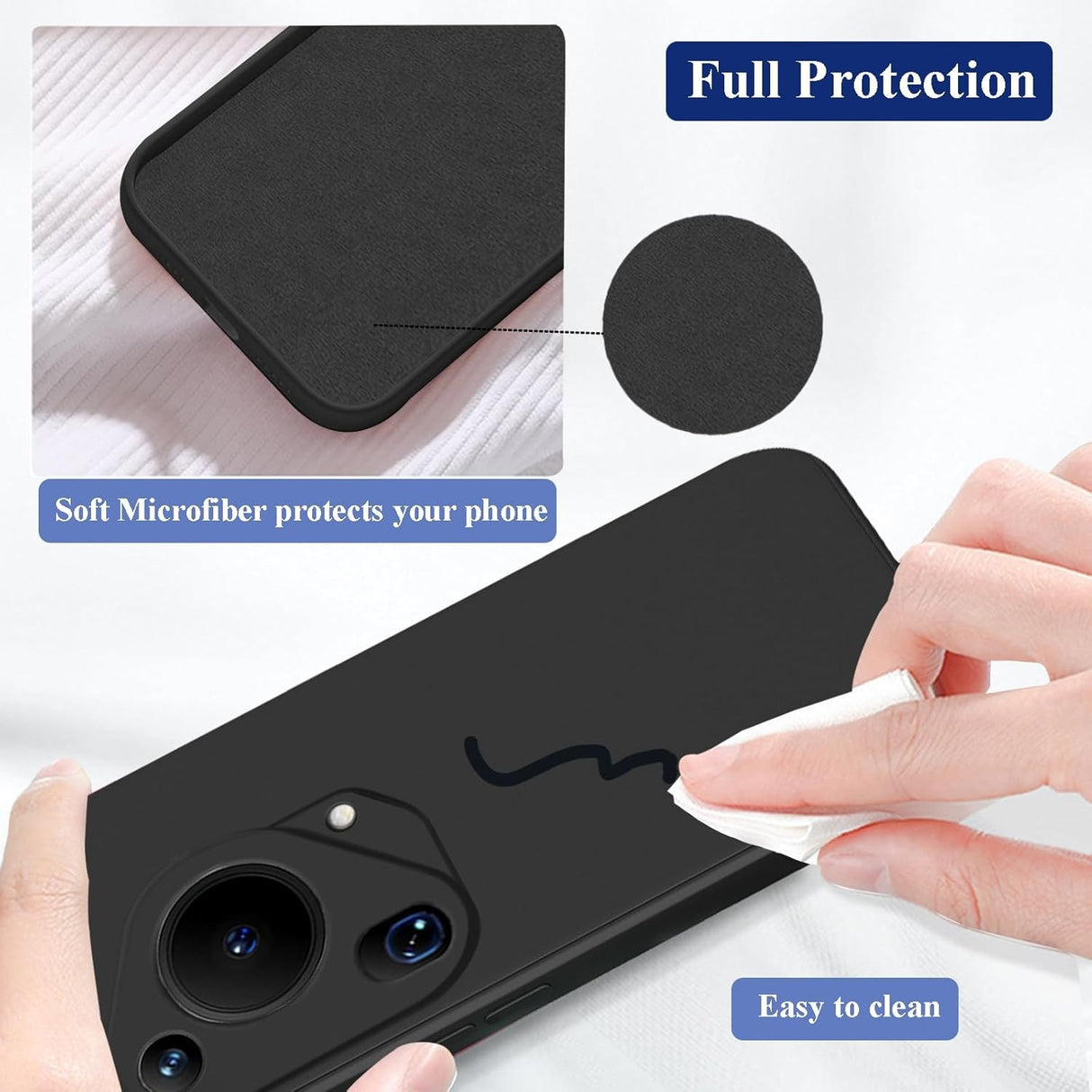 Husă Huawei Pura 70 Pro silicon negru montată pe telefon, vedere lifestyle