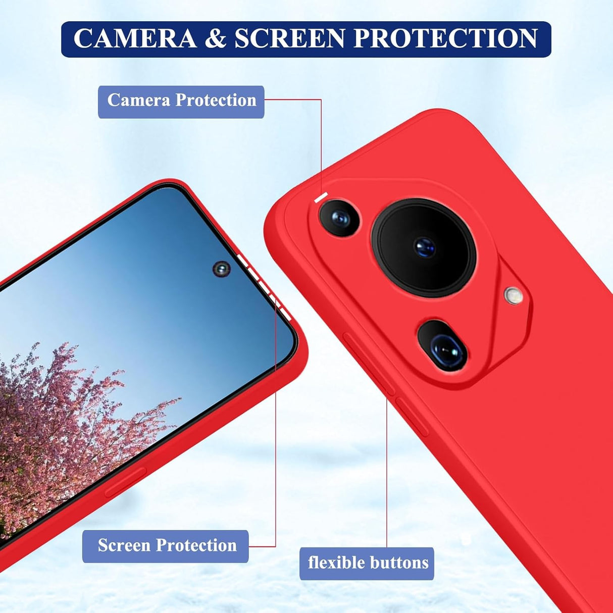 Husă Huawei Pura 70 Pro roșu montată pe telefon, vedere laterală dreapta