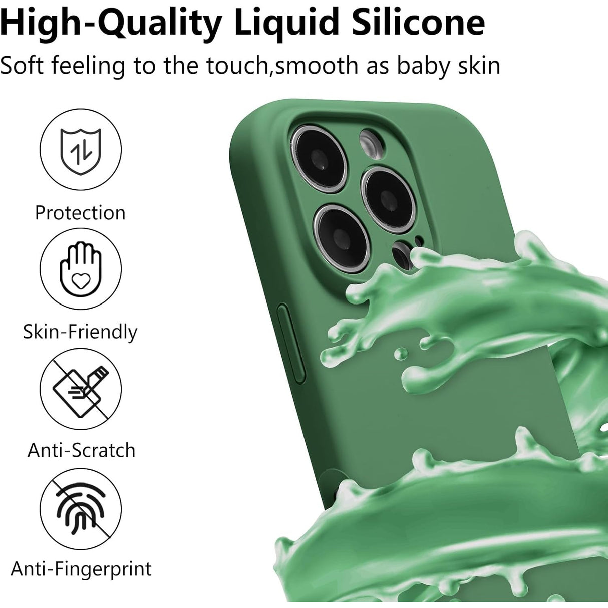 Husa de Protectie, Flippy, pentru iPhone 16 Pro Max, Liquid Silicone, cu Microfibra pe Interior, Protectie Antisoc, Compatibil Incarcare Wireless, Verde - vivimall.ro