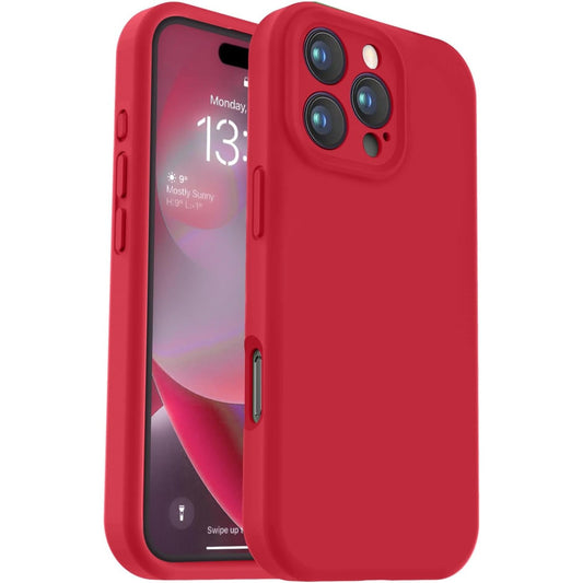 Husa de Protectie, Vivimall, pentru iPhone 16 Pro Max, Liquid Silicone, cu Microfibra pe Interior, Protectie Antisoc, Compatibil Incarcare Wireless, Rosu - vivimall.ro