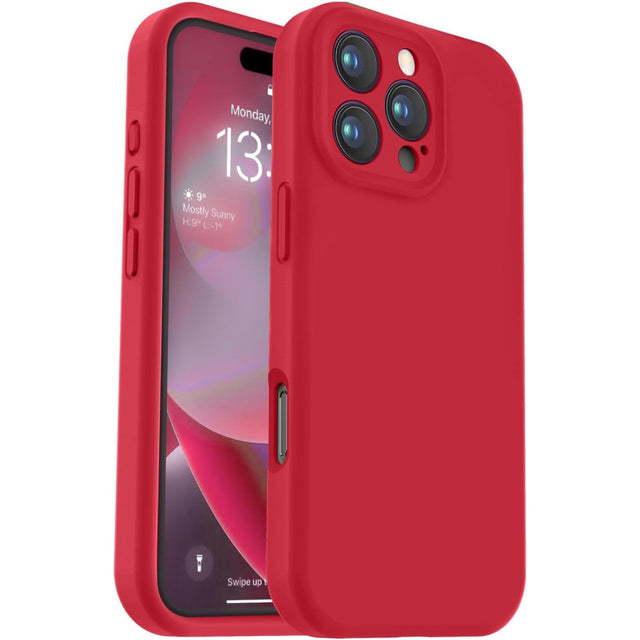 Husa de Protectie, Vivimall, pentru iPhone 16 Pro Max, Liquid Silicone, cu Microfibra pe Interior, Protectie Antisoc, Compatibil Incarcare Wireless, Rosu - vivimall.ro