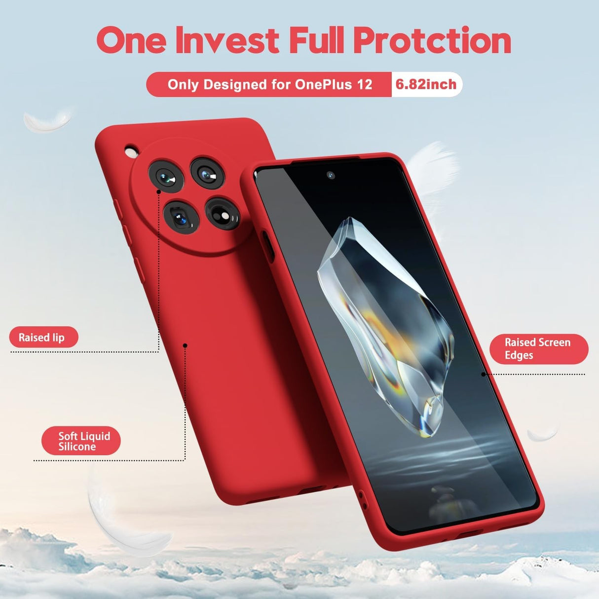 Husă antisoc OnePlus 12 5G silicon roșu, margini ridicate protecție display și cameră