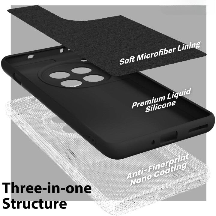 Husă protecție OnePlus 12 5G negru din silicon lichid, vedere laterală stânga