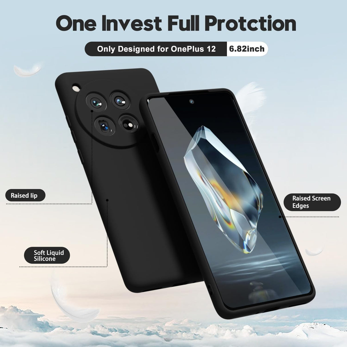 Husă Vivimall OnePlus 12 5G negru, compatibilă incarcare wireless, vedere spate