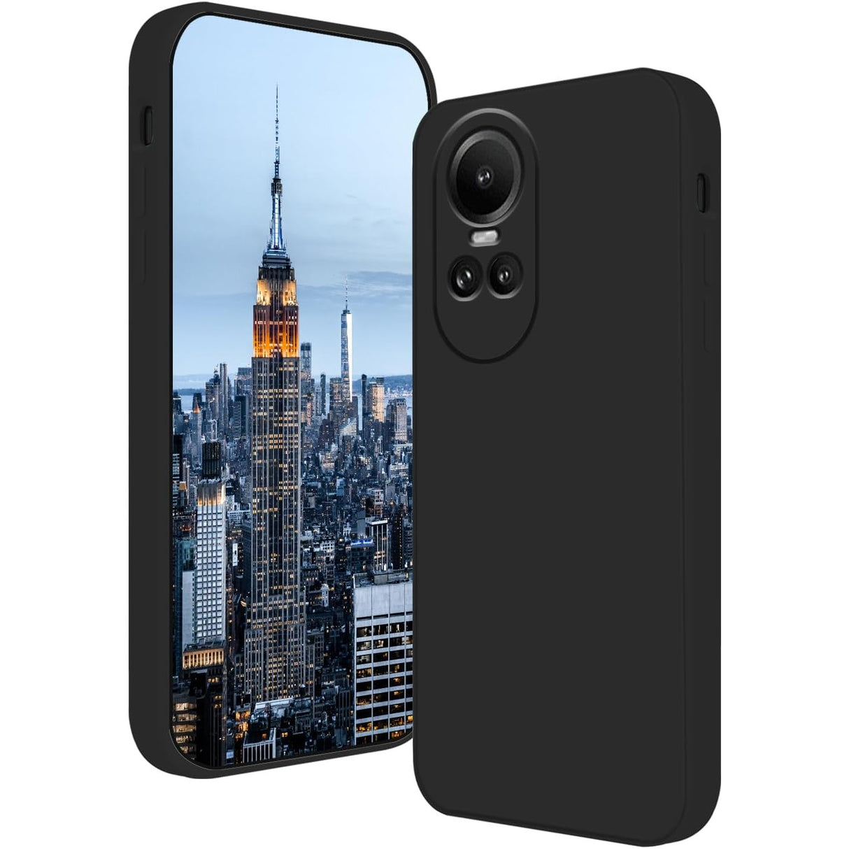 Husă silicon lichid neagră pentru Oppo Reno 10 5G, vedere frontală, model antisoc cu microfibră
