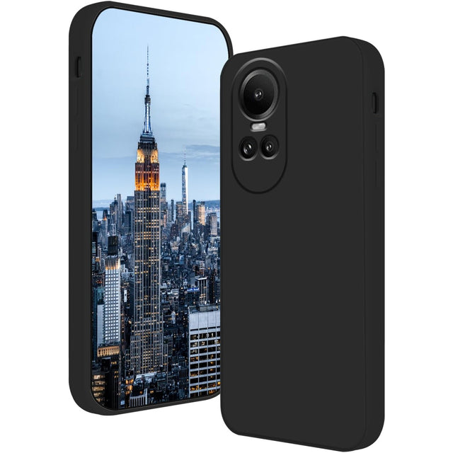 Husă silicon lichid neagră pentru Oppo Reno 10 5G, vedere frontală, model antisoc cu microfibră